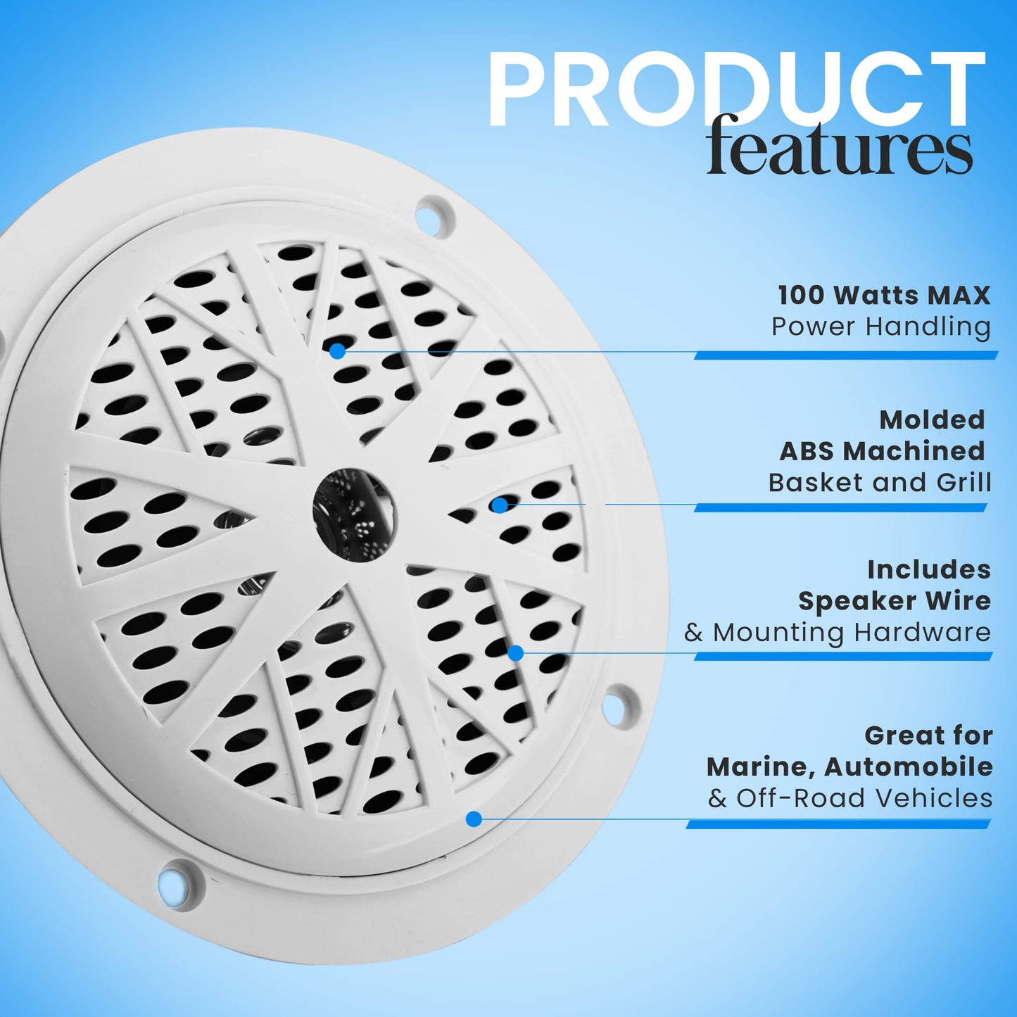 Pyle 4 Inch Dual Marine Speakers - Waterproof and Weather Resistant Outdoor Audio Stereo Sound System with Polypropylene Cone, Cloth Surround and Low Profile Design - 1 Pair - PLMR41W (White)
