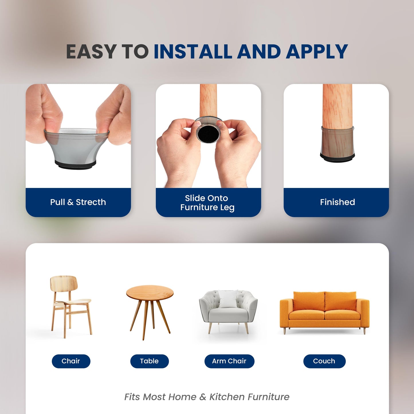 Serenelife Chair Leg Floor Protectors - 24 Rubber Furniture Leg Covers & End Caps For Hardwood Floors - Anti-Slip & Scratch Protect Floors - Fits Furniture & Chair Legs 1.05 IN - 1.55 IN Black