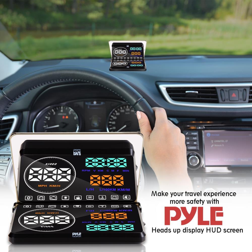 Pyle Universal 5.5’’ Car HUD Head-Up Display Windshield Screen Projector Vehicle Speed & Diagnostic Monitor System Plug & Play OBD2/EUOBD Water Temp, Voltage, Fuel Indications & More (PHUD18OBD)