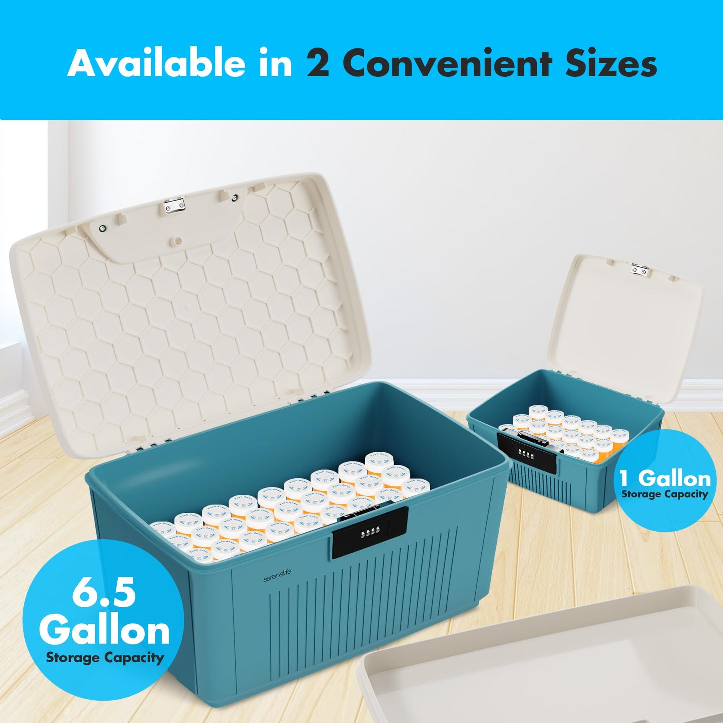 SereneLife Lockable Storage Container Bin, 1 Gallon Capacity Heavy Duty Storage Box with Combination Lock, Blue