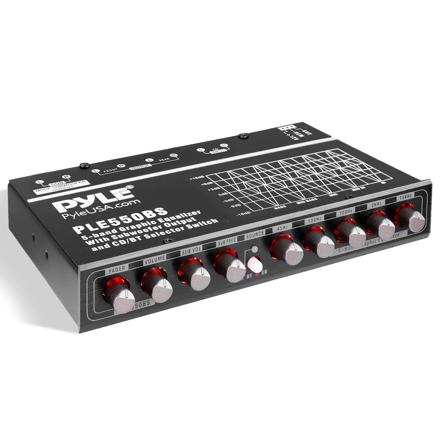 PyleUsa 5 Bands Graphic Equalizer with SUB Volume Adjustable for Subwoofer Channel, Built in Bluetooth for Wireless Music Streaming, Stereo RCA Output, Aux RCA Input, Mounting Hardware Included