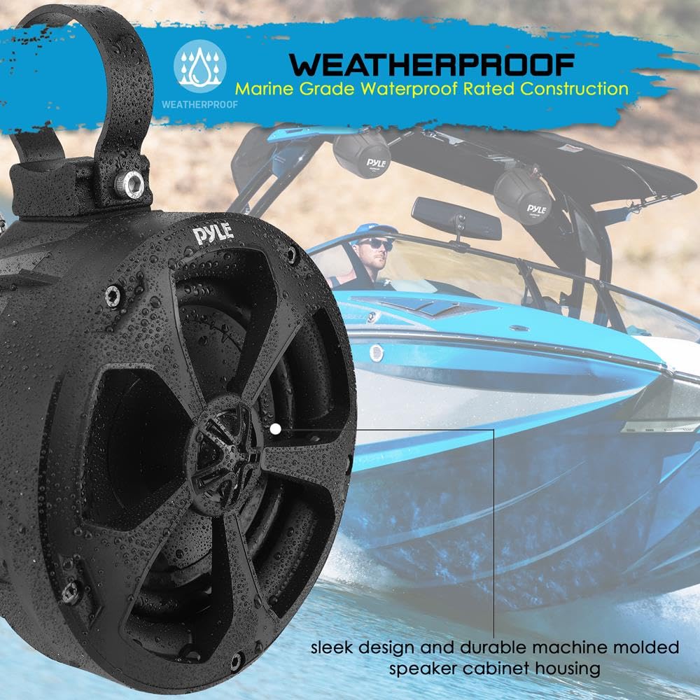 Pyle 2-Way Waterproof Off Road Speakers 1000 Watts - 5.25" Active Passive Marine Grade Wakeboard Tower Speakers System, Full Range Outdoor Stereo Speaker for ATV/UTV Jeep Boat - Pyle PLUTV53BTA