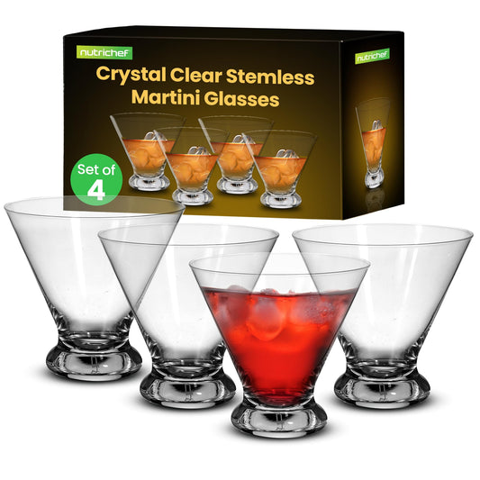 NutriChef 4 Martini Glasses 8.4 Ounce Cocktail Glass for Margarita, Manhattan & Cosmopolitan, Martini Glass for Home Bar, Evening Parties, Birthdays, Housewarming Gift, Crystal Clear