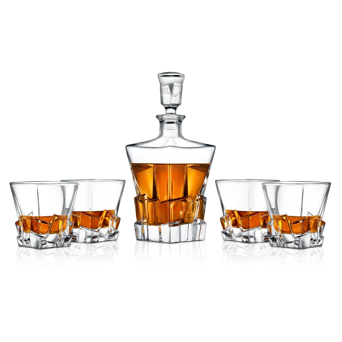 NutriChef Home Bar Whiskey Decanter Set, Glass Decanter with Four 800ml Whiskey Glasses, Elegantly Styled with Real Crystal for Maximum Flavor and Shelf Life, Naturally Aerates, Dishwasher Safe
