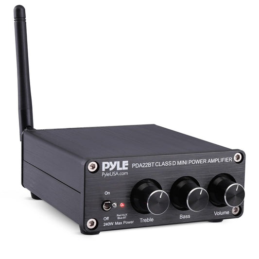 Pyle 200W Bluetooth 5.0 Portable Home Stereo Amplifier - 2 Channel Compact Wireless Mini Receiver with Bass & Treble Control - for Indoor - Outdoor - Garage - Desktop - Portable Speaker - PDA22BT