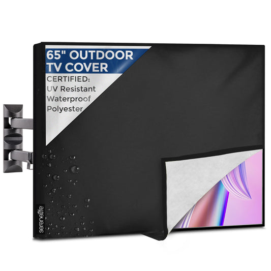SereneLife Waterproof TV Cover for 60-70 inch TV – Indoor/Outdoor Weatherproof Television with Bottom Cover, Thick Fabric, Dustproof with Remote Control Pocket, Black
