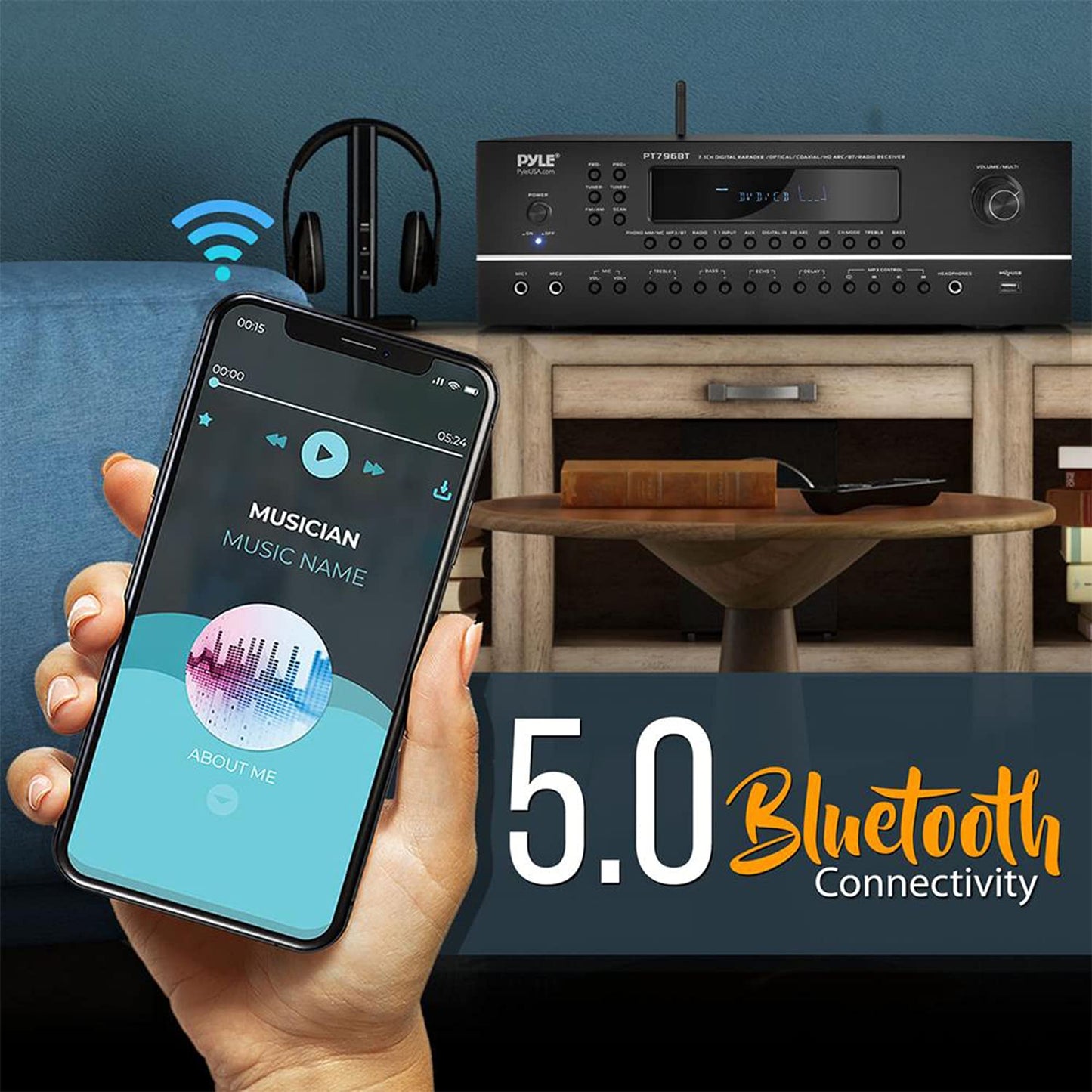 Pyle 2000W 7.1-Channel Hi-Fi Bluetooth 5.0 Stereo Amplifier - AV Home Theater Receiver with Radio - USB - RCA - HDMI - MIC IN - 4K UHD TV & 3D Blu-Ray Support - Surround Sound - Subwoofer - PT796BT