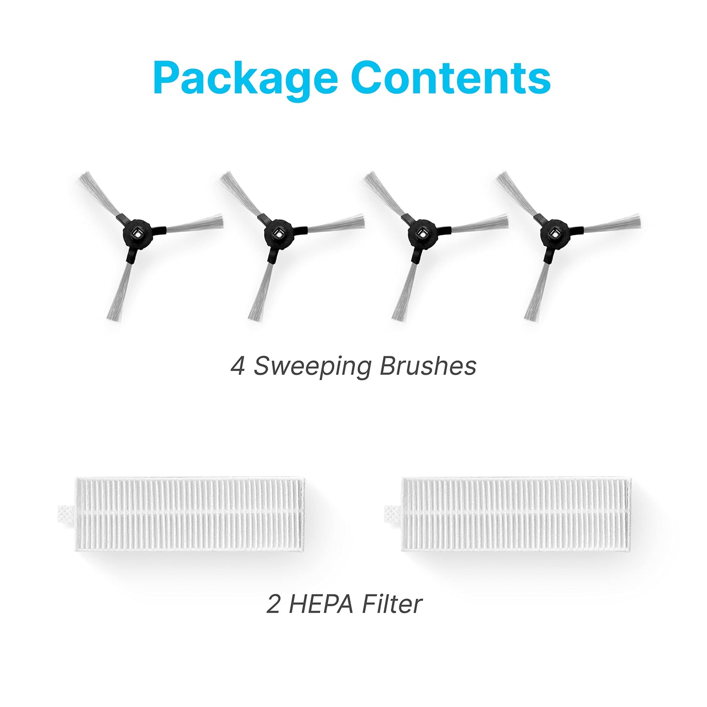 SereneLife PUCRCX70 Robot Vacuum Accessory Kit - (4) Sweeping Side Brushes, (2) Air Filter - Robot Vacuum Cleaner Replacement Parts and Accessory Kit Compatible Only with PUCRCX70 PRTPUCRCX7010