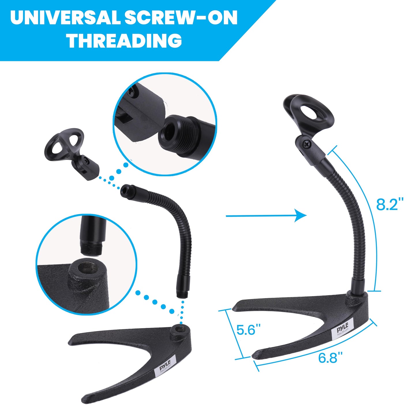 Pyle Desktop Microphone Stand - Universal Tabletop Mic Holder w/ Flexible 8.2'' Inch Gooseneck Mount and Solid U Shape Base - Perfect for Table Desk or Counter - PMKS8,Black