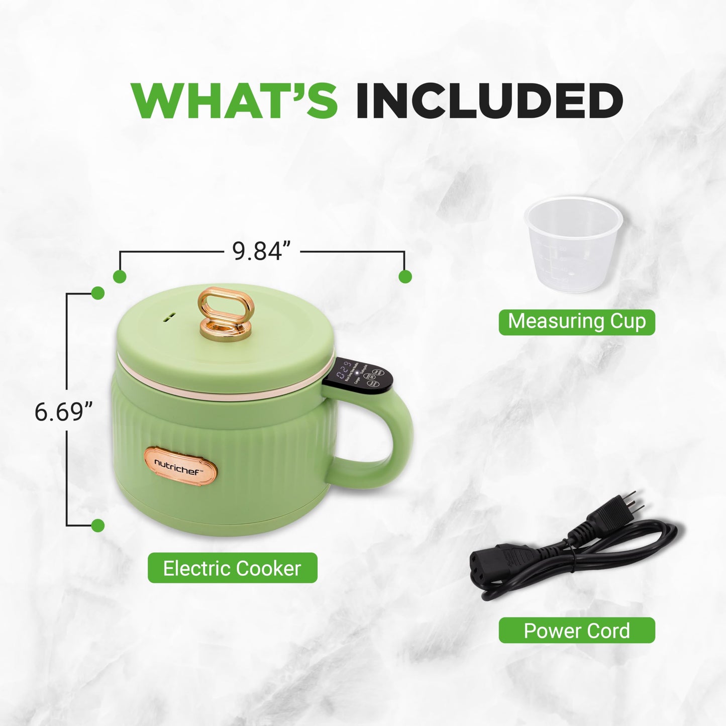 NutriChef 1.6 QT Portable Electric Rice Cooker & Lunch Maker | Multi-Functional & Non-Stick Ceramic Coating | Digital Control Panel | 6 Cook Functions: Rice, Soup, Stew, Porridge & More | Green