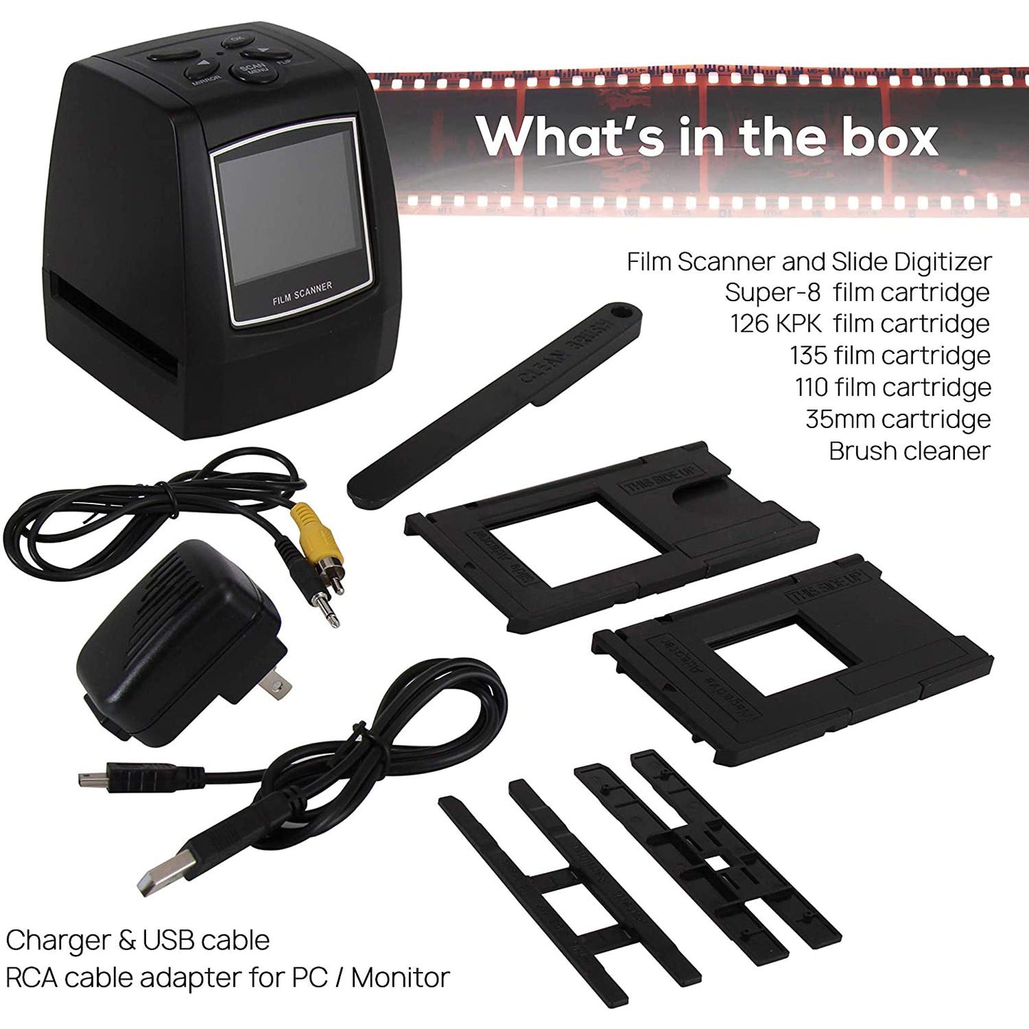 Pyle 2.4 Inch Photo Film Scanner Slide Digitizer Digital 35mm Image Converter with TV Output and Built in LCD Display for Image Preview, Black
