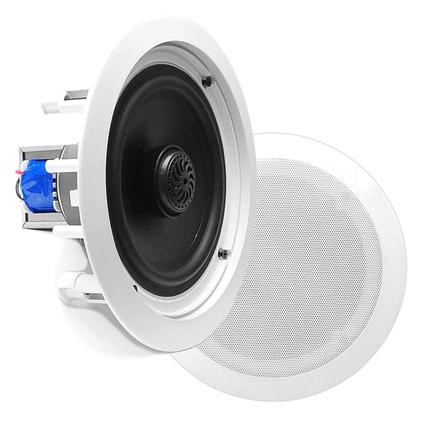 Pyle 8” Ceiling Wall Mount Speakers - Pair of 2-Way Midbass Woofer Speaker 70v Transformer Directable 1” Titanium Dome Tweeter Design w/ 55Hz-22kHz Frequency Response & 300 Watts Peak - Pyle PDIC80T White