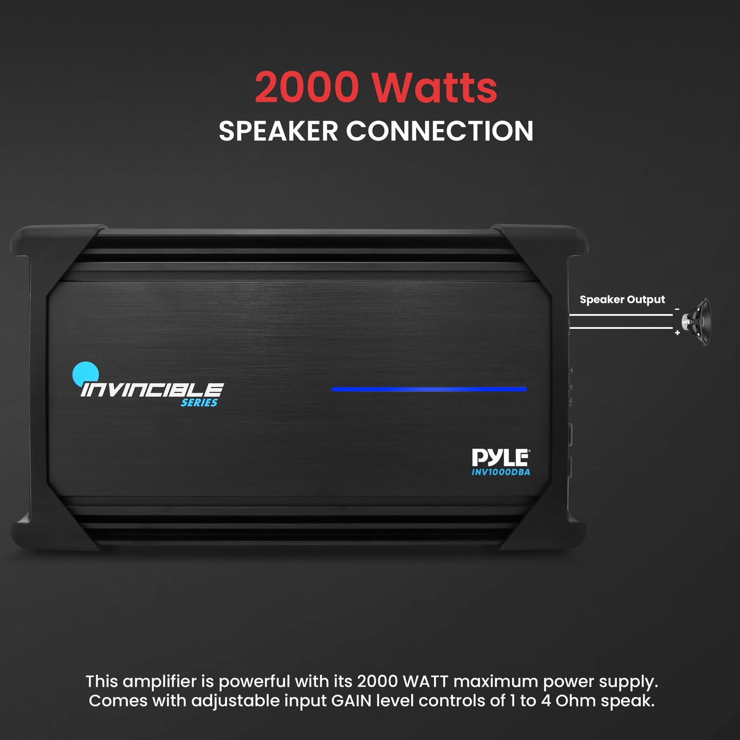 Pyle 14” Class D Mosfet Amplifier - Invincible Series Monoblock Amp, 1 Channel 2000 Watts Max, Mosfet PWM Power Supply, High-Current Dual Discrete Drive Stages, Advanced Protection Circuitry