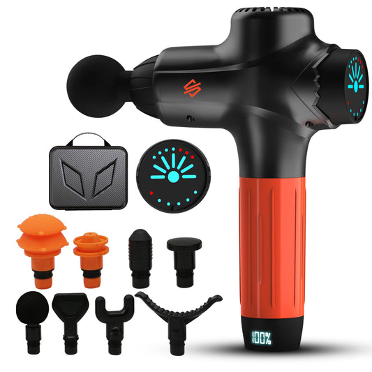SQUATZ Touchscreen Portable Electric Massage Gun, 7 Speed Levels and 8 Massage Heads with a 4800mah Lithium Battery, High Power and Low Noise Handheld Deep Tissue Massager