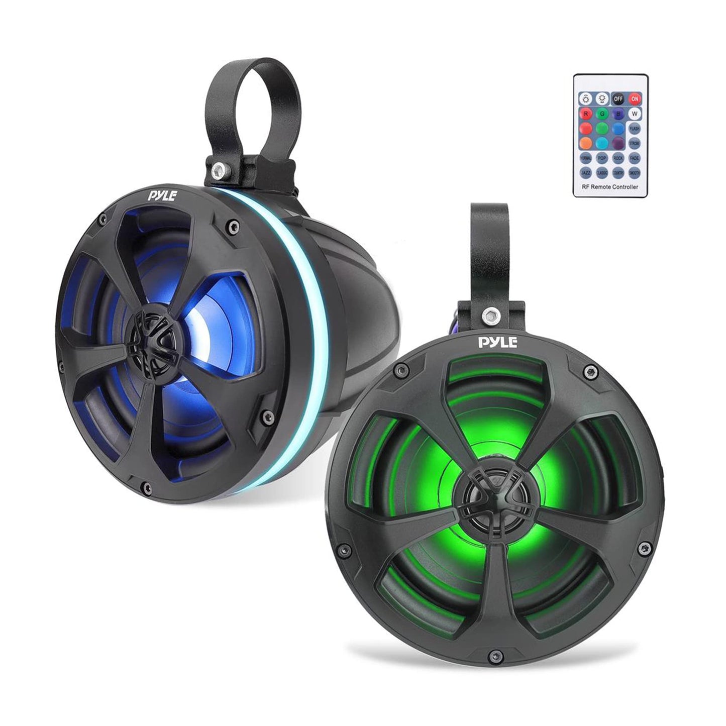 Pyle 2-Way Waterproof Off Road Speakers - 5.25" 1000W Active Passive Marine Grade Wakeboard Tower Speakers System w/ RGB Light, Full Range Outdoor Stereo Speaker for ATV/UTV Jeep Boat - PLUTV55BTR