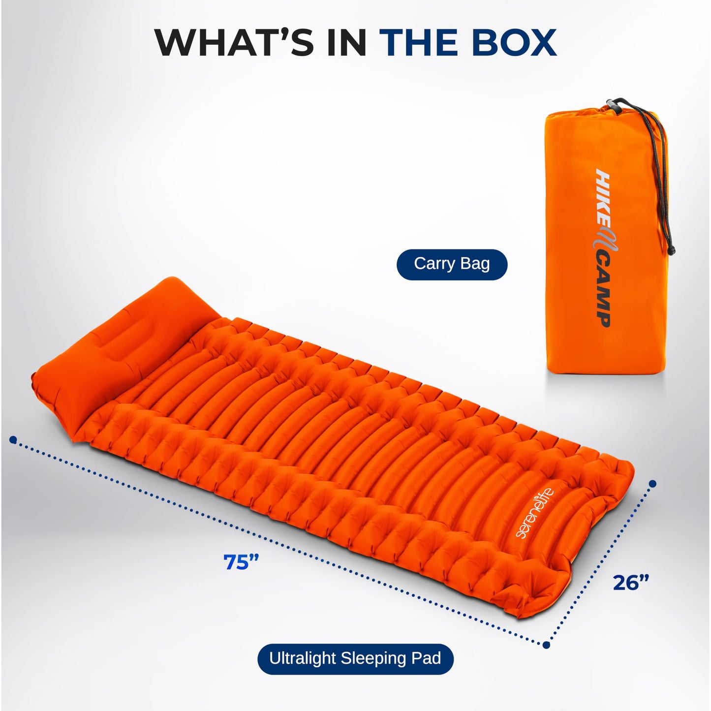 SereneLife Sleeping Pad with Pillow for Camping - Compact Sleeping Mat with Fast Inflation, Lightweight, and Tear-Resistant Backpacking Air Mattress with Carry Bag for Camping, Backpacking, Hiking
