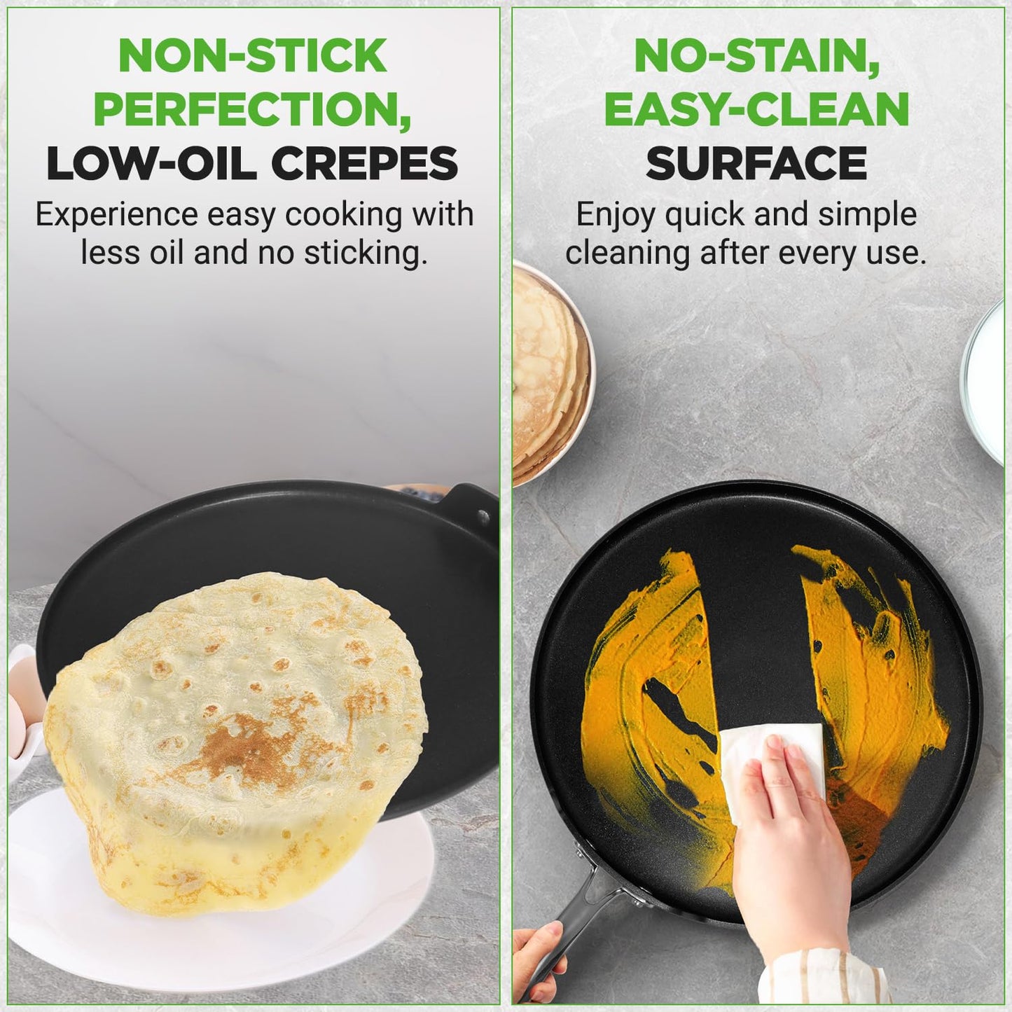 NutriChef 12 Inch Crepe Pan Non Stick, Ideal for Pancakes, Dosa & Tortillas, Hard-Anodized, Dishwasher Safe