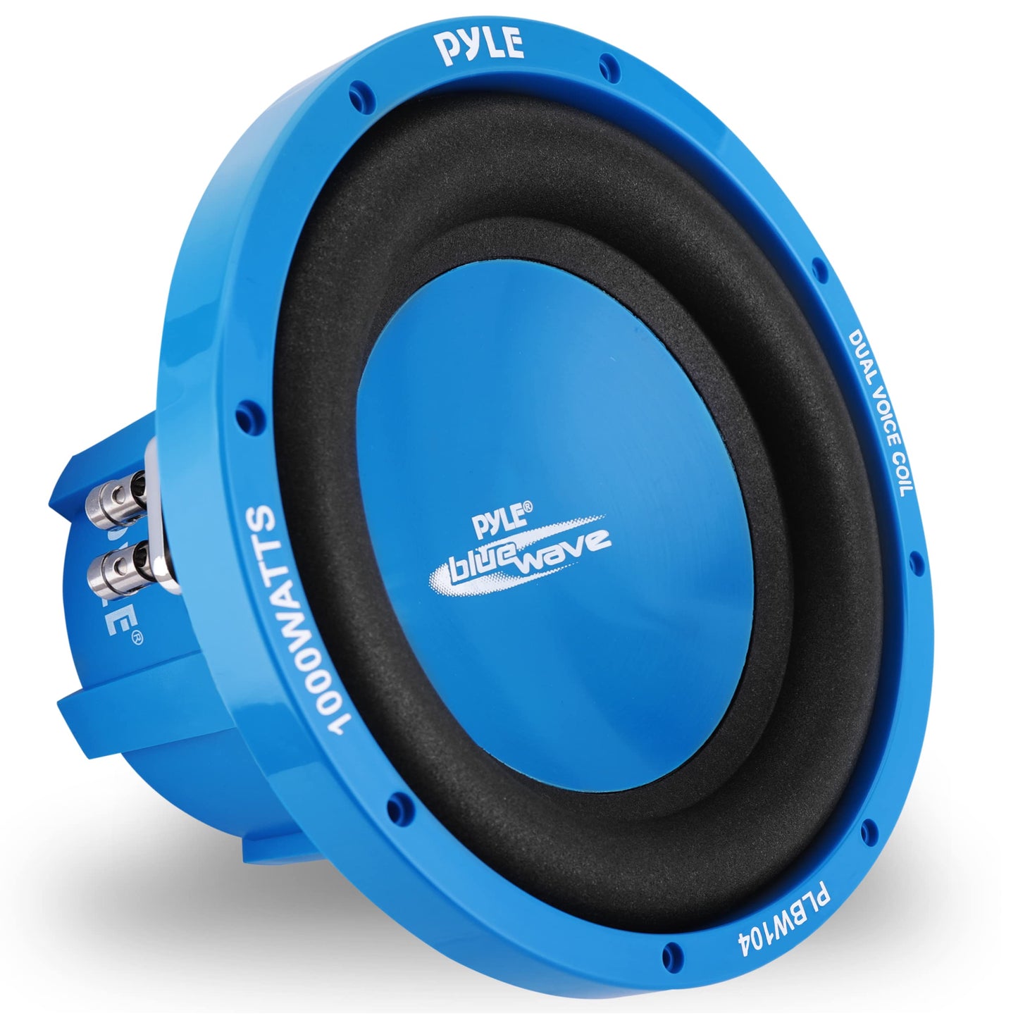 Pyle Car Vehicle Subwoofer Audio Speaker - 10 Inch Blue Injection Molded Cone, Blue Chrome-Plated Plastic Basket, Dual Voice Coil 4 Ohm Impedance, 1000W Power For Vehicle Stereo Sound System PLBW104