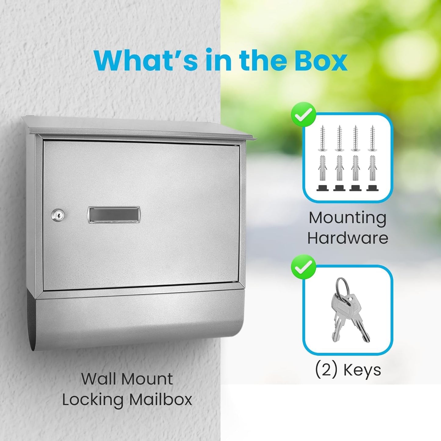 Serenelife Indoor & Outdoor Wall Mount Locking Mailbox | Secure Key & Lock Mechanism | Weather Resistant & Durable | Easy Access Metal Flap | Includes 2 Keys & Mounting Hardware | 13x14x5 IN