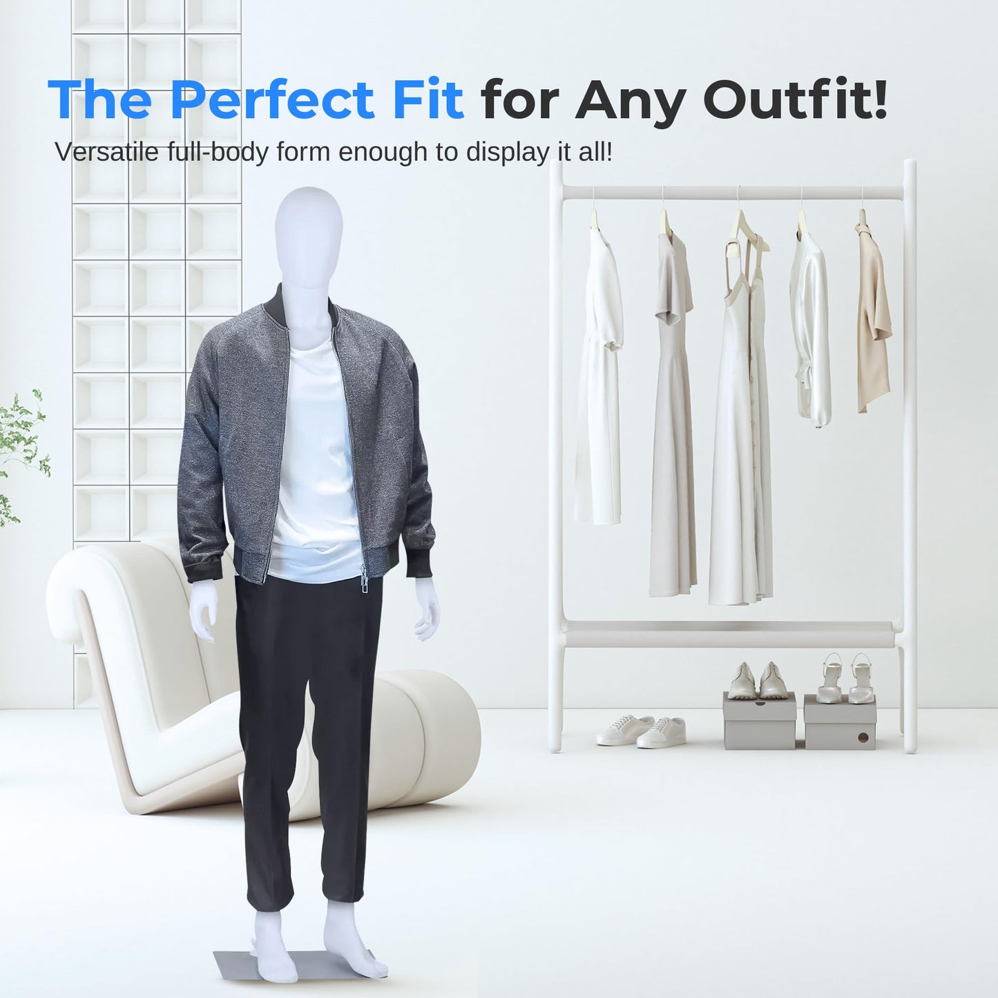 SereneLife 73" Tall Full-Body Male Mannequin With Adjustable Head, Flexible Limbs And Detachable Design, Perfect For Clothing Stores, Boutiques, Exhibitions And More