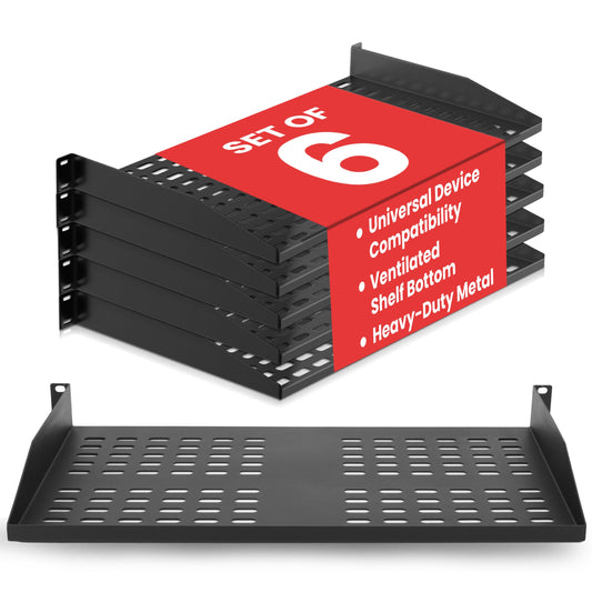 Pyle 19-Inch 1U Server Rack Shelf - 6 pcs. Vented Metal Shelves for Optimal Airflow, Wall or Rack MountableSupports up to 110 lbs, 17 x 10’ Shelf Tray for Cabinets, Computers & Network Equipment