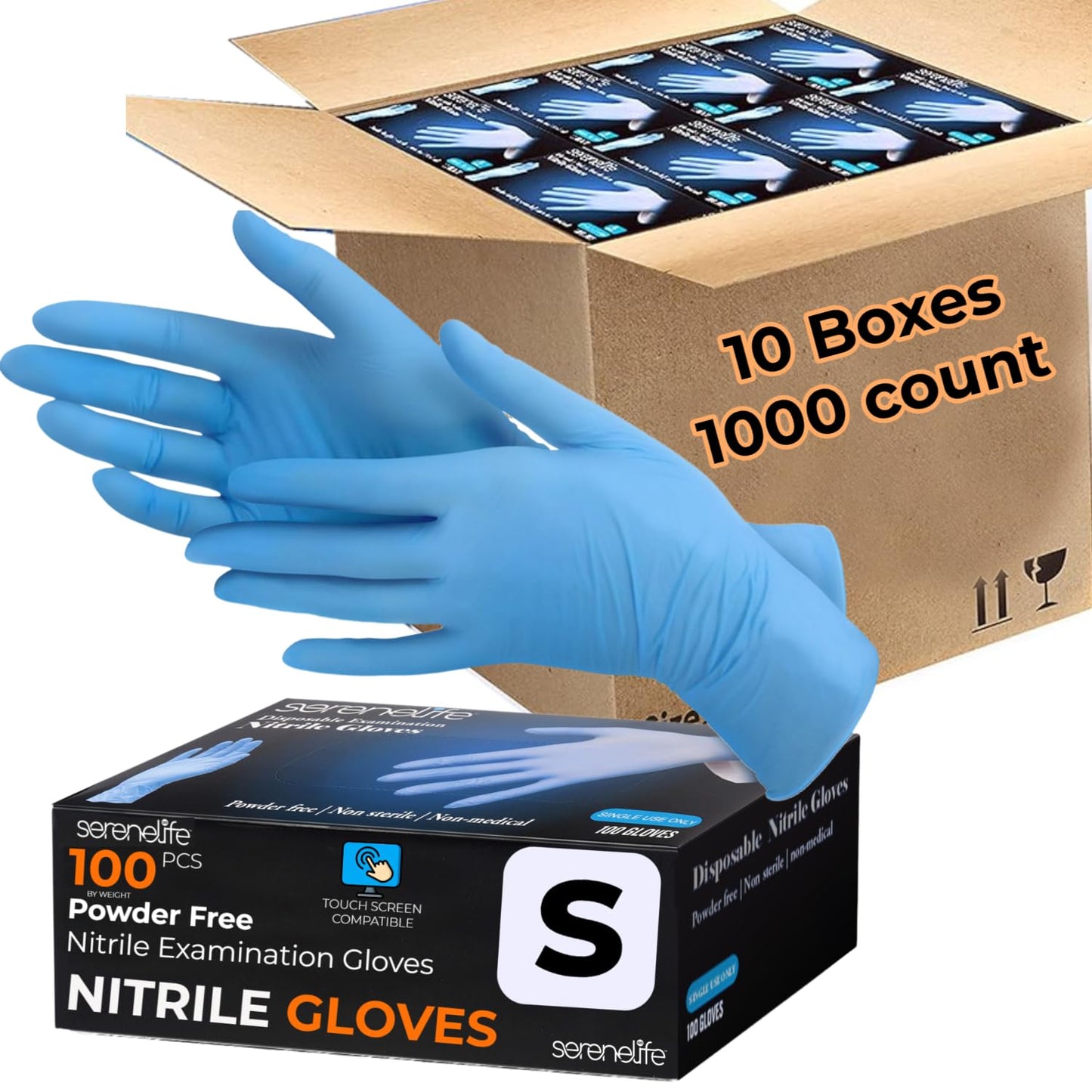 SereneLife 1000 Pcs Nitrile Disposable Gloves - Soft Industrial Gloves, Nitrile and Vinyl Blend Gloves Powder-Free, Latex-Free Protective Gloves, Soft and Comfortable, Size Small SLGLVNIT100SMX10 Blue