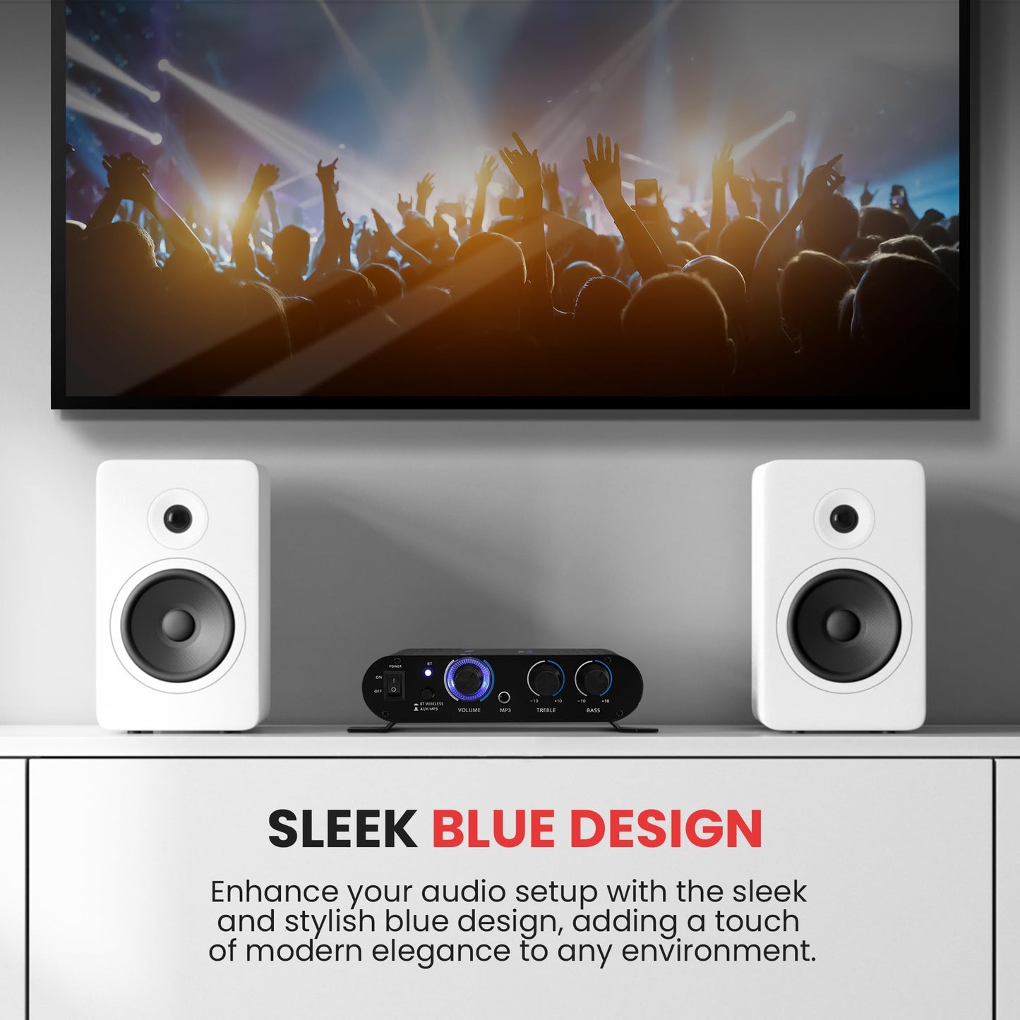 Pyle Wireless Bluetooth Home Audio Amplifier - 90W Dual Channel Mini Portable Power Stereo Sound Receiver w/ Speaker Selector, RCA, AUX, LED, 12V Adapter - For Smartphone PA, Studio Use - PFA330BT