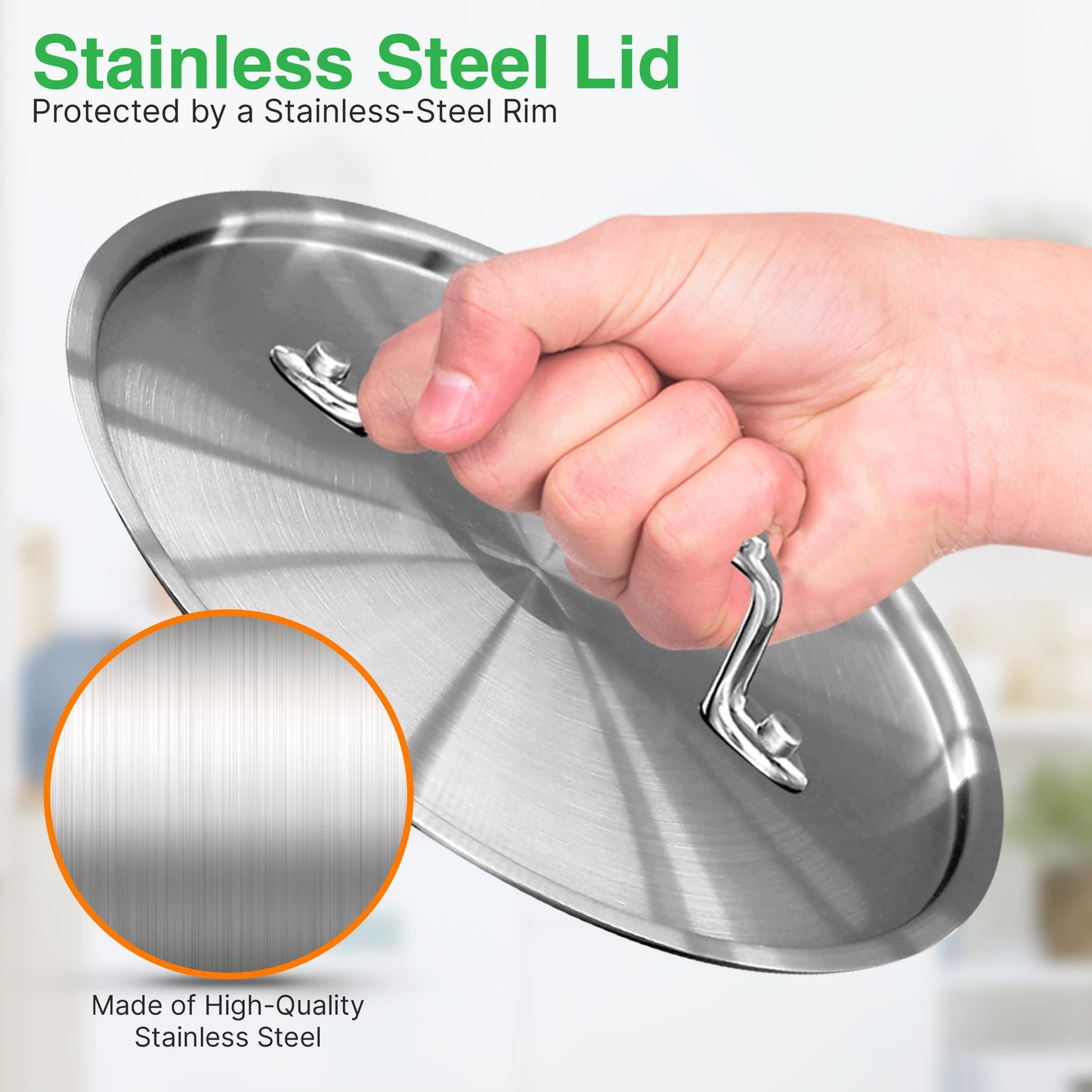 NutriChef Lid for 5-Quart Stockpot - Stainless Steel Kitchen Cookware Cover with Handle, Fits 8.66” Pot Inner Size, Works with Model NCSPT5Q 5-qt. Stock Pot