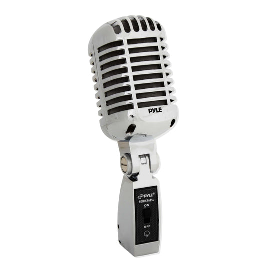 Pyle Classic Retro Dynamic Vocal Microphone - Old Vintage Style Metal Unidirectional Cardioid Mic with XLR Cable - Universal Stand Adapter - Live Performance Studio Recording - PDMICR68SL (Silver)