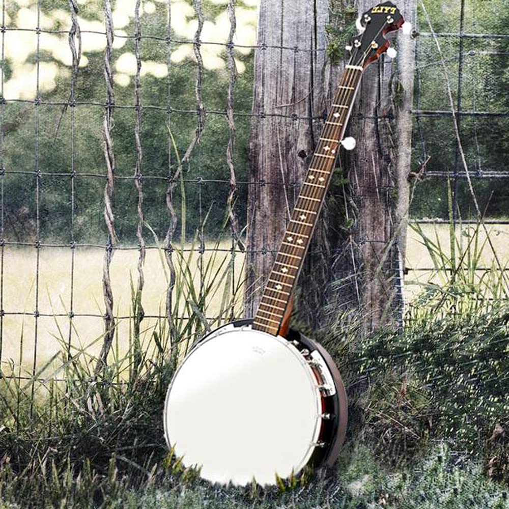 PYLE-PRO 5-String Geared Tunable Banjo with White Jade Tune Pegs & Rosewood Fretboard Polished Rich Wood Finish Maplewood Bridge Stand & Truss Rod Adjustment Tool - PBJ60