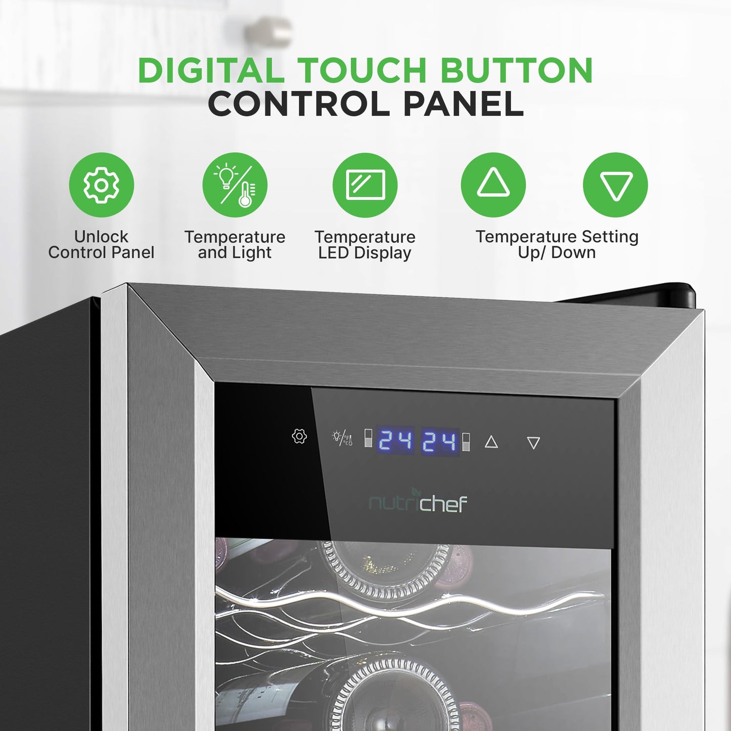 NutriChef PKCWCDS278 27 Bottle Fridge | Dual Zone Chiller | Adjustable Temperature 41°F to 64°F | Ultra Quiet Operation | Wine Cooler for Home, & Office | Free Standing 43x11x23 in (Black)