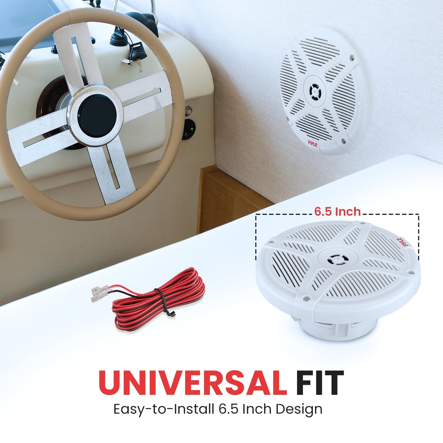 6.5 Inch Bluetooth Marine Speakers - 2-way IP-X4 Waterproof and Weather Resistant Outdoor Audio Dual Stereo Sound System with 600 Watt Power and Low Profile Design - 1 Pair - Pyle PLMRBT65W (White)