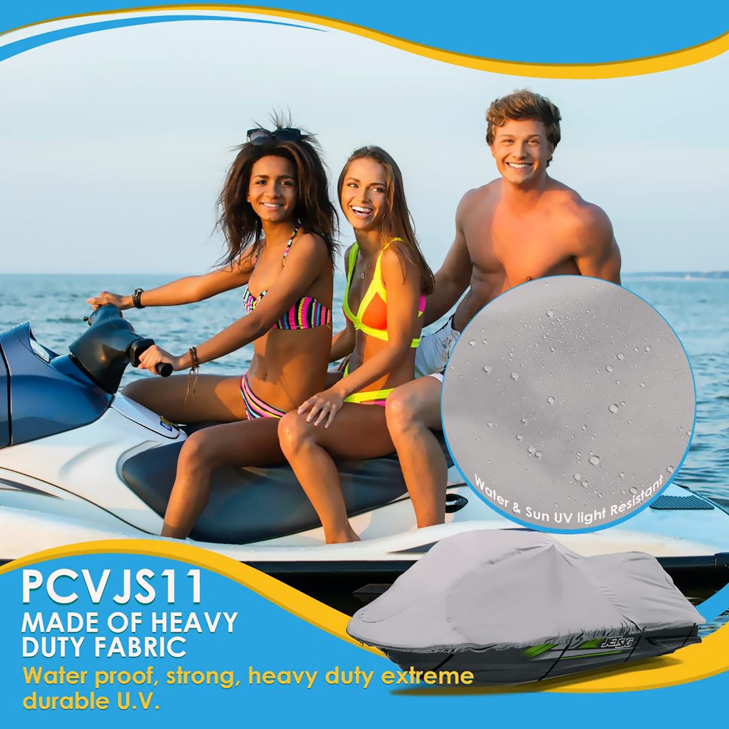 Pyle Jetski Cover, Marine Grade, Waterproof Fabric, Trailer Storage, Elastic Cord, 102” to 107” Length, Personal Watercraft Protection, Universal Fit, Includes Storage Bag, Durable Polyester