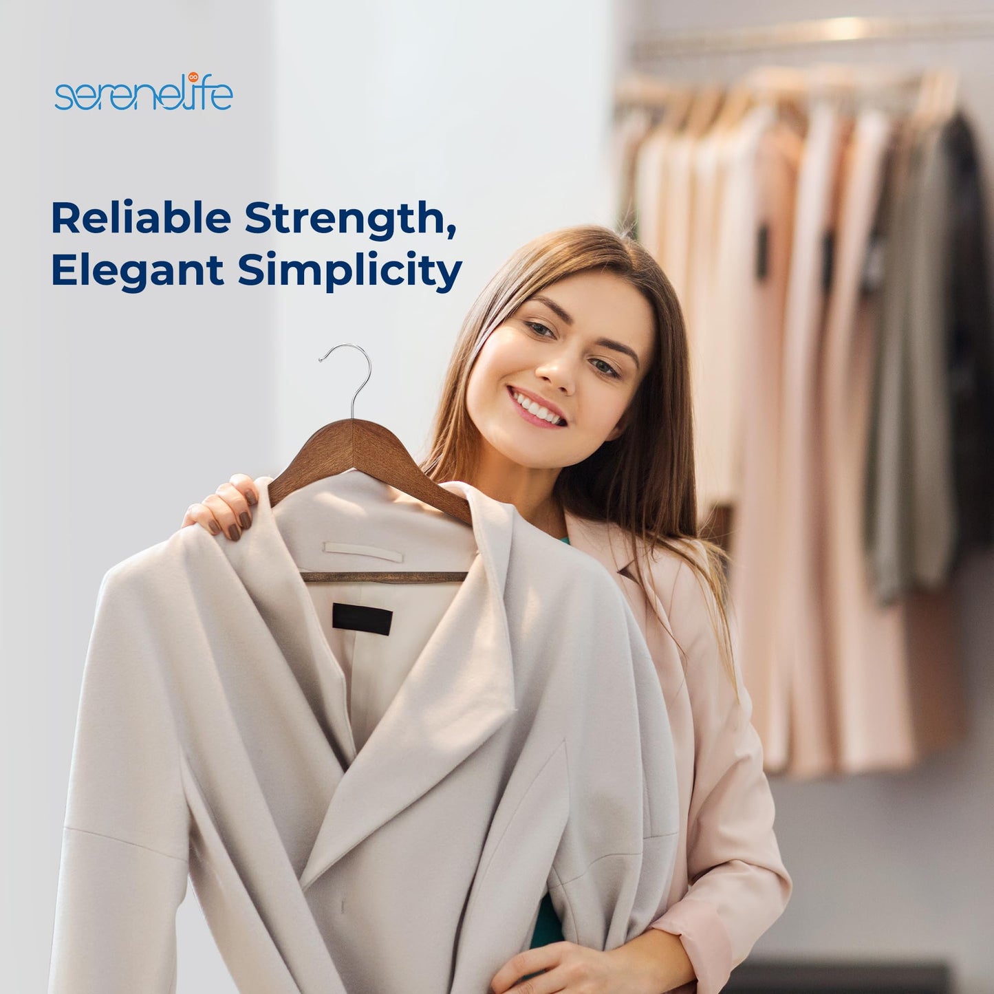SereneLife 80 Pack Wooden Coat Hangers – Durable Suit Hangers with 360° Swivel Hook & Notches – Slim Design for Shirts, Jackets, Dresses, and More