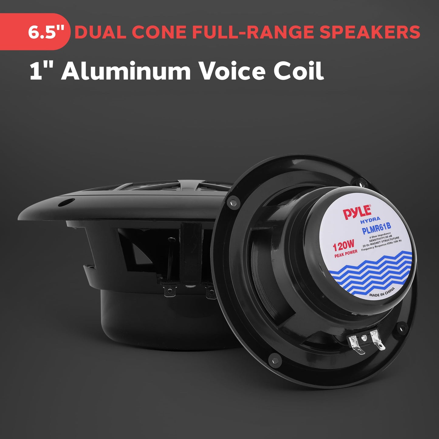 Pyle 6.5 Inch Dual Marine Speakers - 2 Way Waterproof and Weather Resistant Outdoor Audio Stereo Sound System with 120 Watt Power, Polypropylene Cone and Cloth Surround - 1 Pair - PLMR61B (Black)