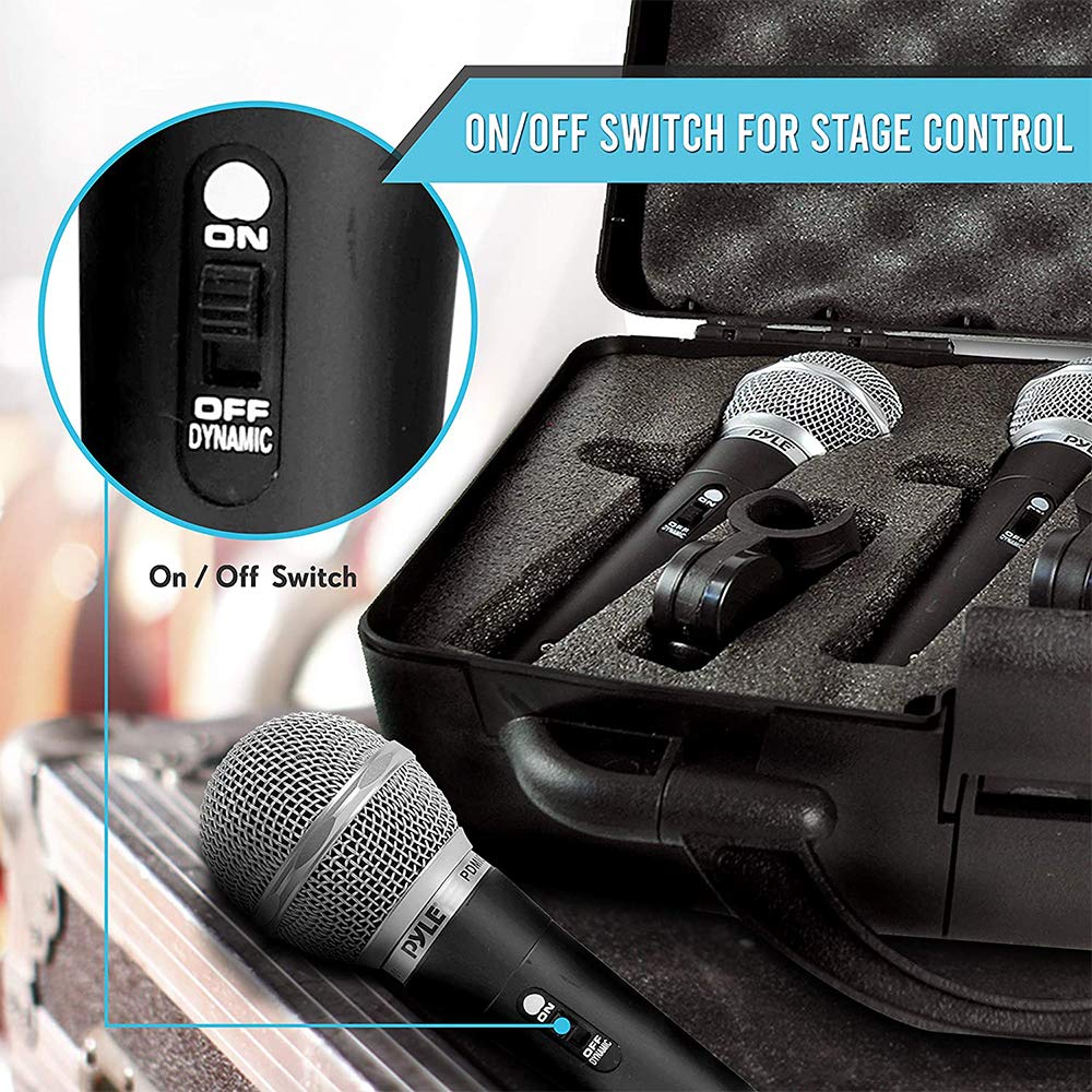 Pyle 3 Piece Professional Dynamic Microphone Kit Cardioid Unidirectional Vocal Handheld MIC with Hard Carry Case & Bag, Holder/Clip & 26ft XLR Audio Cable to 1/4'' Audio Connection (PDMICKT34),Black