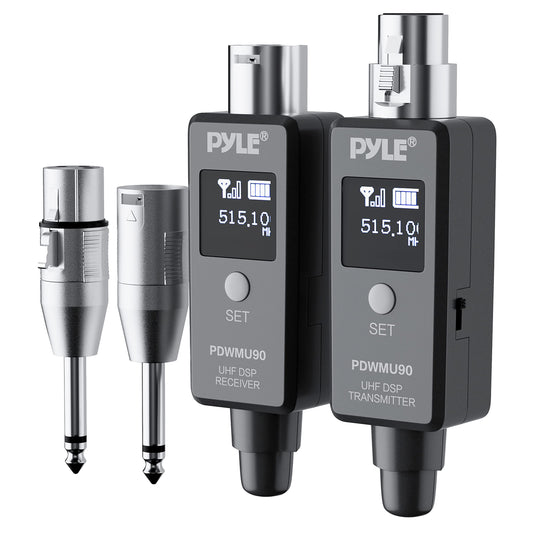 Pyle Multifunctional UHF Wireless XLR Adapter System,Transmitter And Receiver For Dynamic Microphones And Music Sources,48k Frequency Signal Transmission,USB Recharge Capable,90 Feet Range,Dark Gray