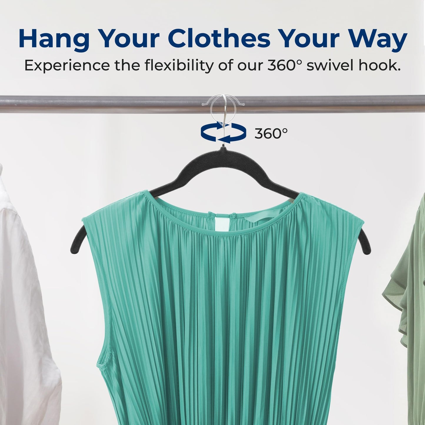 SereneLife 30 Pack Shirt Hangers, Heavy Duty Non-Slip Velvet Hangers with 360° Swivel Hooks, Slim Space-Saving Design for Tops, Jackets, Blouses, & Strappy Dresses (Black)