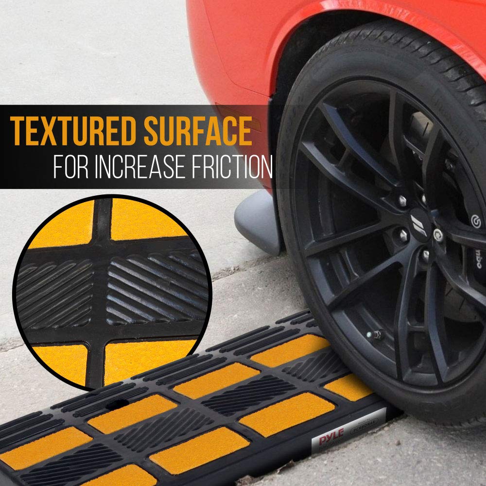 Pyle Car Vehicle Curbside Driveway Ramp - 2PC Heavy Duty Rubber Threshold Bridge Track Curb Ramp, For Loading Dock, Garage, Sidewalk, Truck, Scooter, Bike, Motorcycle, Wheelchair Mobility
