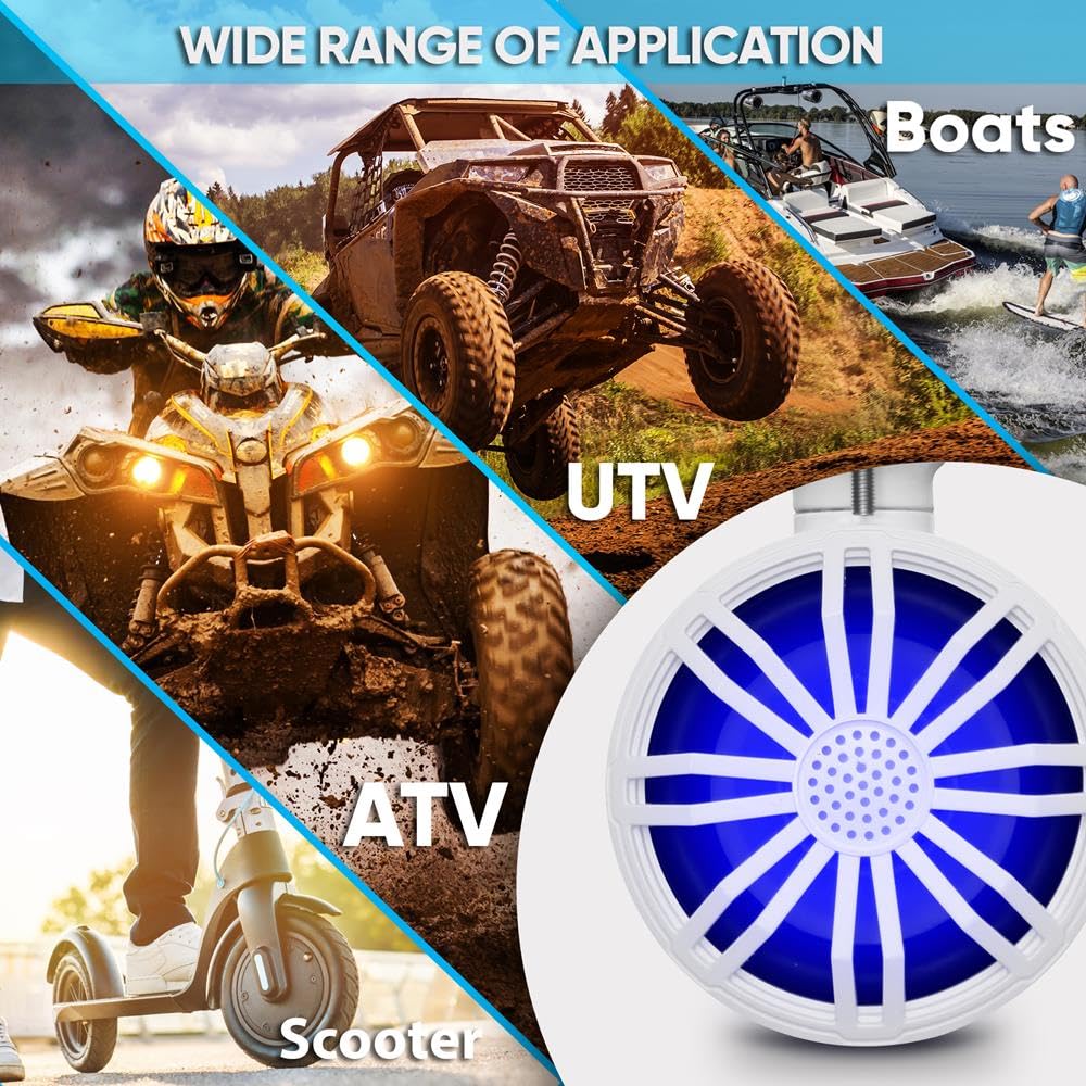 Pyle Bluetooth Waterproof Off-Road Speakers - 3.5” 40W Marine Grade Woofer Sound System w/RGB Light, Full Range Outdoor Audio Stereo Speaker for Motorcycle, ATV, Jeep, Boat, Includes Brackets (White)