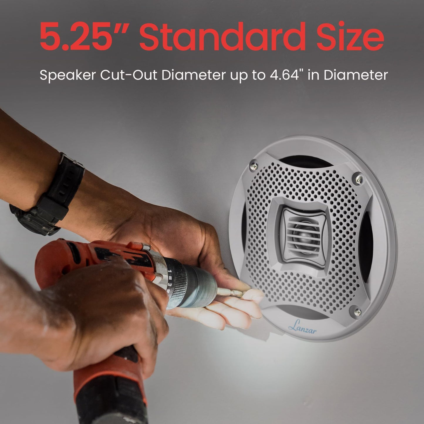 LANZAR 5.25” Marine 2-Way Speakers - Water Resistant Audio Stereo Sound System with 400 Watt Power, Attachable Grills and Resin Treatment for Indoor and Outdoor Use - 1 Pair in - AQ5CXS (Silver)