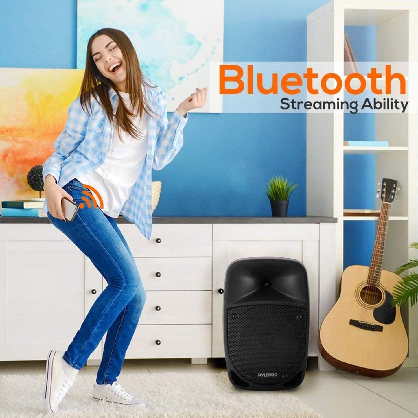 Pyle 1200W Portable Bluetooth PA Speaker - 12’’ Subwoofer, LED Battery Indicator Lights W/Built-In Rechargeable Battery, MP3/USB/SD Card Reader, and UHF Wireless Microphone - Pyle PSBT125A,Black