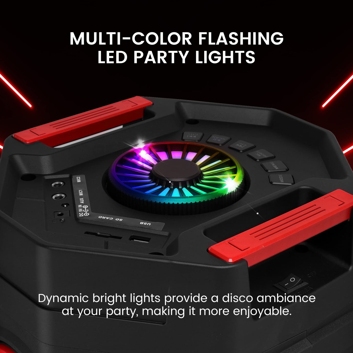 Pyle Portable Bluetooth PA Speaker - 400W Dual 8” Rechargeable Indoor/Outdoor BT Karaoke Audio System-Party Lights, LED Display, FM/AUX/MP3/USB/SD, 1/4" in,Handle, Wheels-Wireless Mic, Remote Control