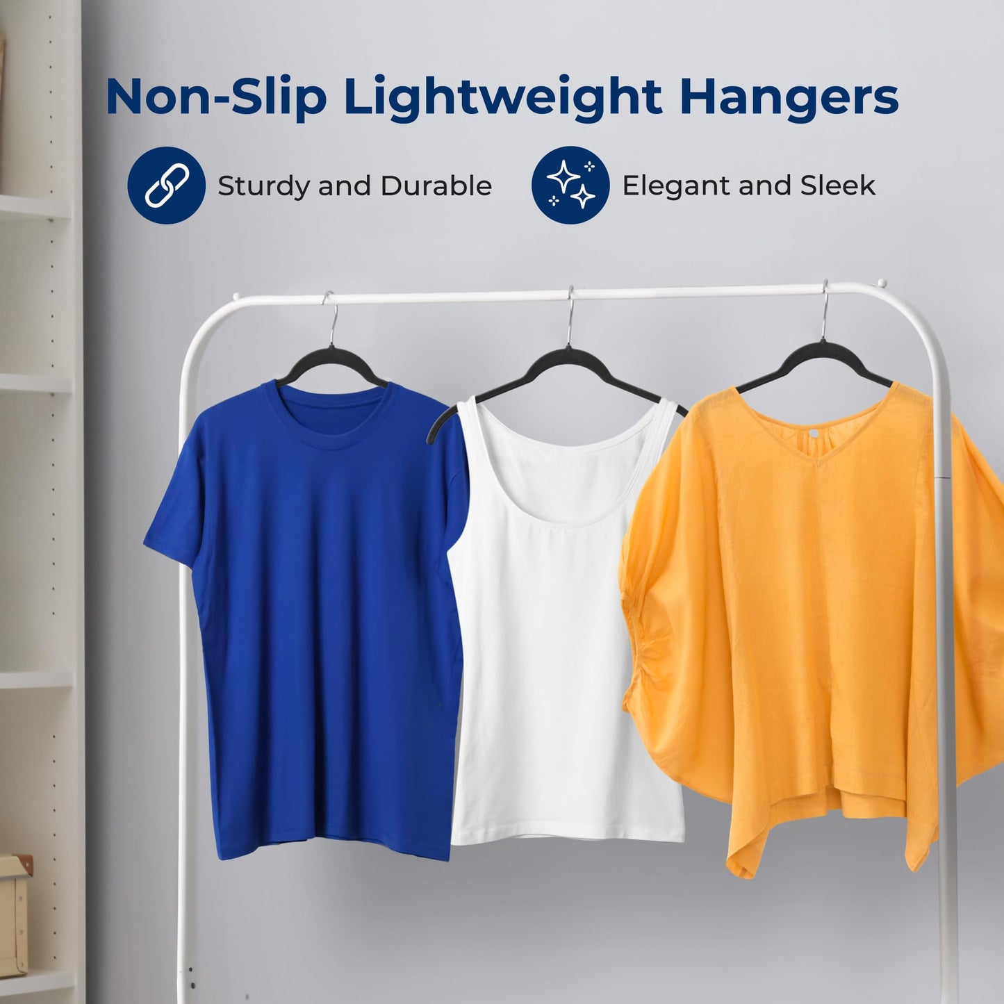 SereneLife 50 Pack Shirt Hangers, Heavy Duty Non-Slip Velvet Hangers with 360° Swivel Hooks, Slim Space-Saving Design for Tops, Jackets, Blouses, & Strappy Dresses (Black)
