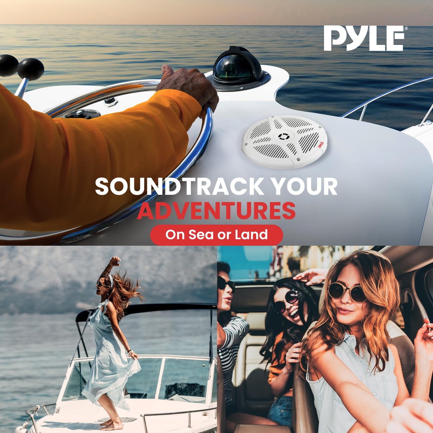 6.5 Inch Bluetooth Marine Speakers - 2-way IP-X4 Waterproof and Weather Resistant Outdoor Audio Dual Stereo Sound System with 600 Watt Power and Low Profile Design - 1 Pair - Pyle PLMRBT65W (White)