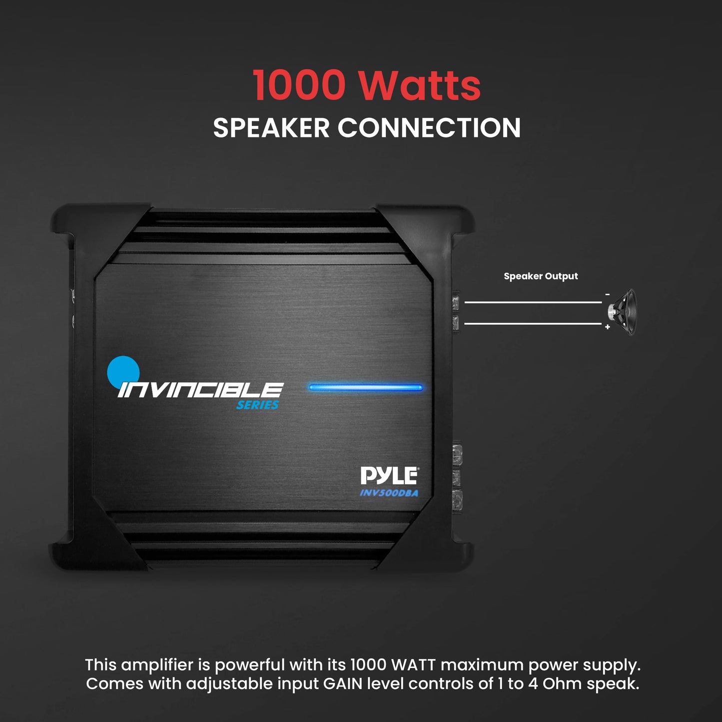 Pyle 9” Class D Mosfet Amplifier - Invincible Series Monoblock Amp, 1 Channel 1000 Watts Max, Mosfet PWM Power Supply, High-Current Dual Discrete Drive Stages, Wireless BT Audio Interface