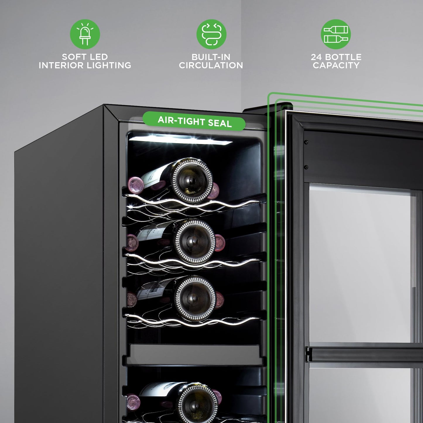 NutriChef PKCWCDS248 24 Bottle Fridge | Dual Zone Chiller | Adjustable Temperature 41°F to 64°F | Ultra Quiet Operation | Wine Cooler for Home, & Office | Free Standing 39x11x23 in (Black)