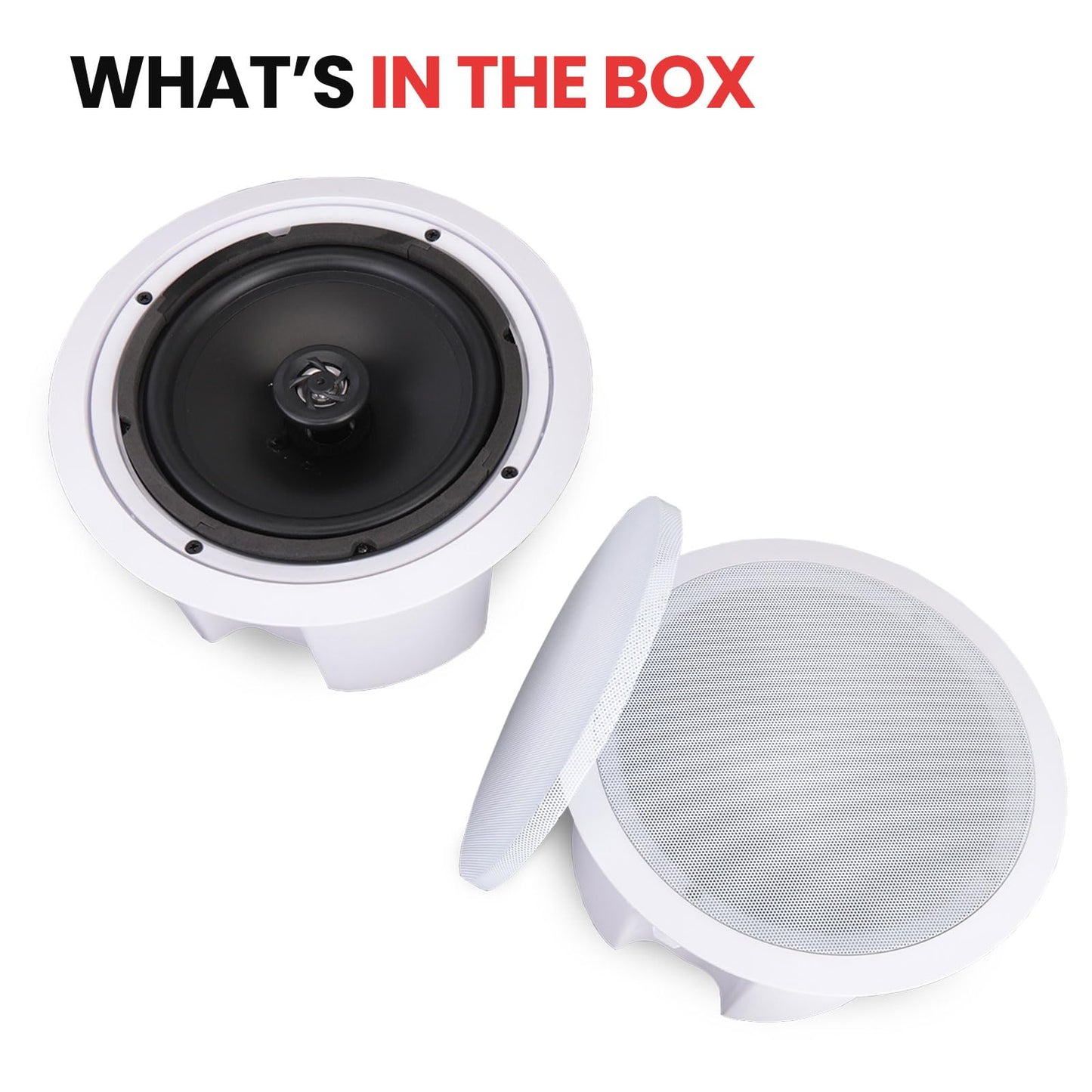 Pyle Ceiling Wall Mount Enclosed Speaker - 250 Watt Stereo In-wall / In-ceiling 8" Enclosed Full Range Mid-Bass Speaker System - 50Hz - 20kHz Frequency Response, 4-8 Ohm, Flush Mount - Pyle PDPC82 (Pair), 8.0'',White