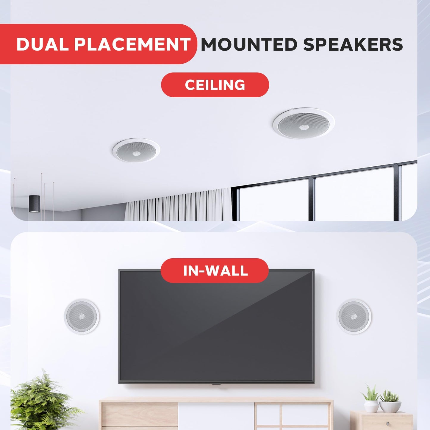 Pyle 8” Ceiling Wall Mount-Pair Of 2-Way Midbass Woofer Speaker Directable 1” Titanium Dome Tweeter Flush Design W/ 55Hz-22kHz Frequency Response & 300 Watts Peak Easy Installation- Pyle PDIC80,White