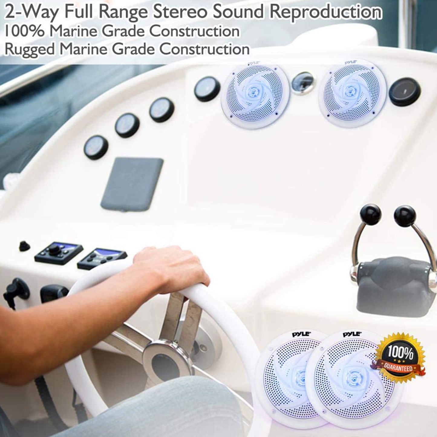 Pyle Marine Speakers - 6.5 Inch 2 Way Waterproof and Weather Resistant Outdoor Audio Stereo Sound System with LED Lights, 240 Watt Power and Low Profile Slim Style - 1 Pair - PLMRS63WL (White)